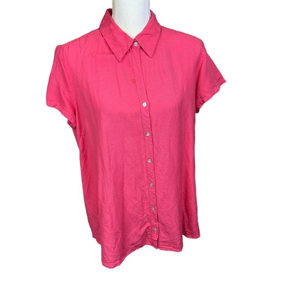 Motherhood Maternity collared blouse, size Large, button front, linen blend - Picture 1 of 9